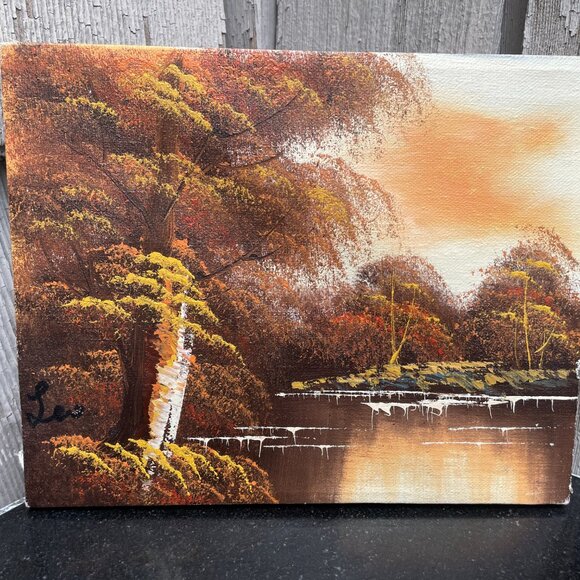Forest and Lake Nature Painting Acrylic on Canvas Original 10" x 8" - Picture 7 of 7